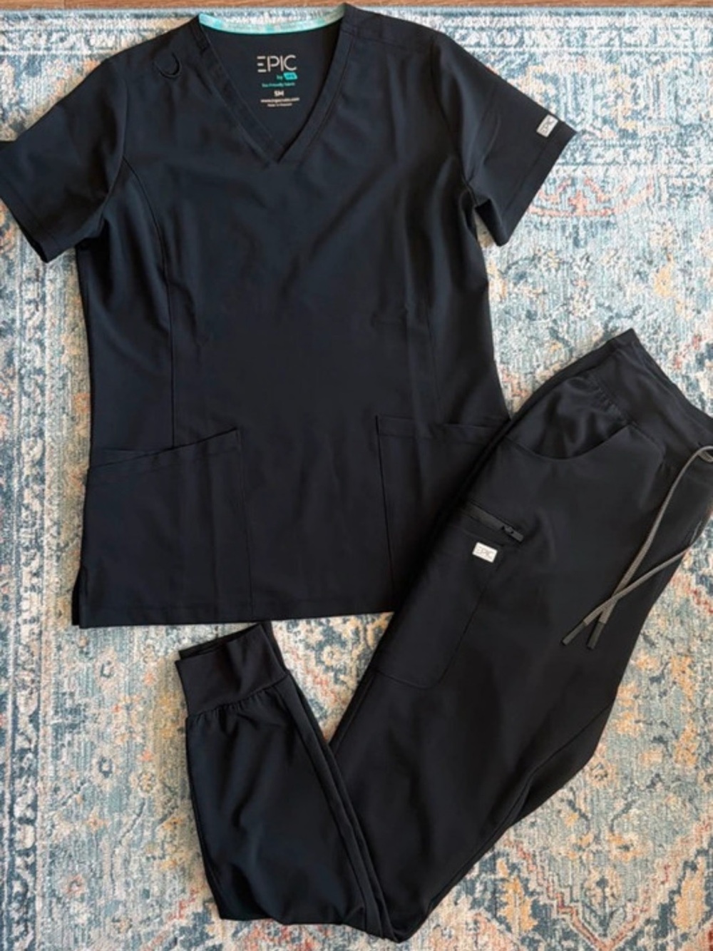 Epic Scrub Set - Women's Black V-Neck Top & Tall Jogger Pants
